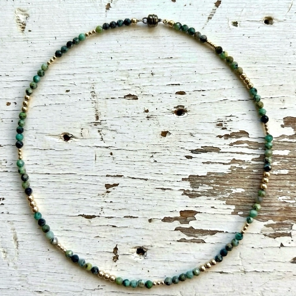 Semi Precious Turquoise & Gold Filled Beaded Necklace